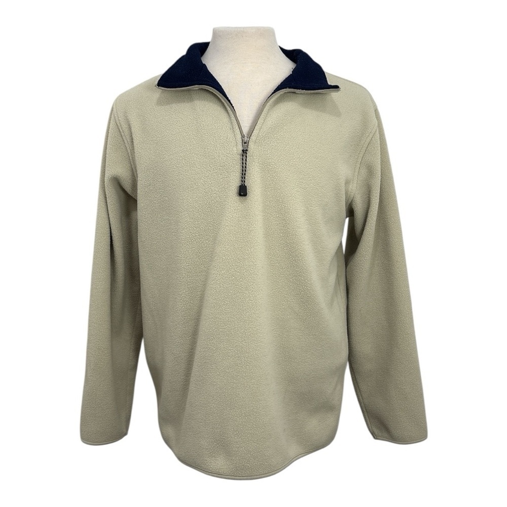 Charter Club Room Men's Medium 1/4 Zip Fleece Pullover Tan Navy Blue Fall Winter